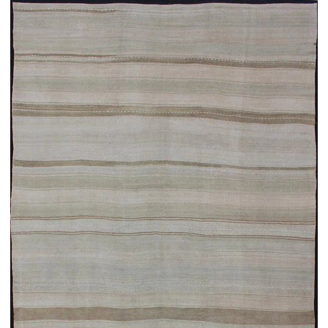 Keivan Woven Arts- Stripe design Kilim Gallery Rug / runner in cream and taupe light camel and neutrals , rug , country of...