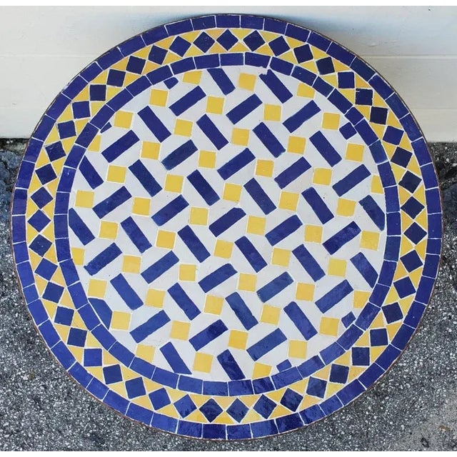 Moroccan 24" Moroccan Mosaic Table in Blue, White and Yellow For Sale - Image 3 of 7