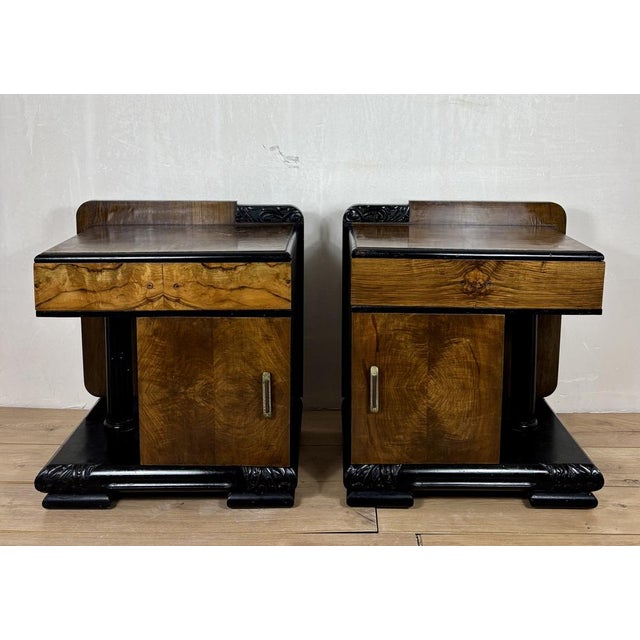 Art Deco Nightstands with Columns, 1940, Set of 2 For Sale - Image 4 of 12