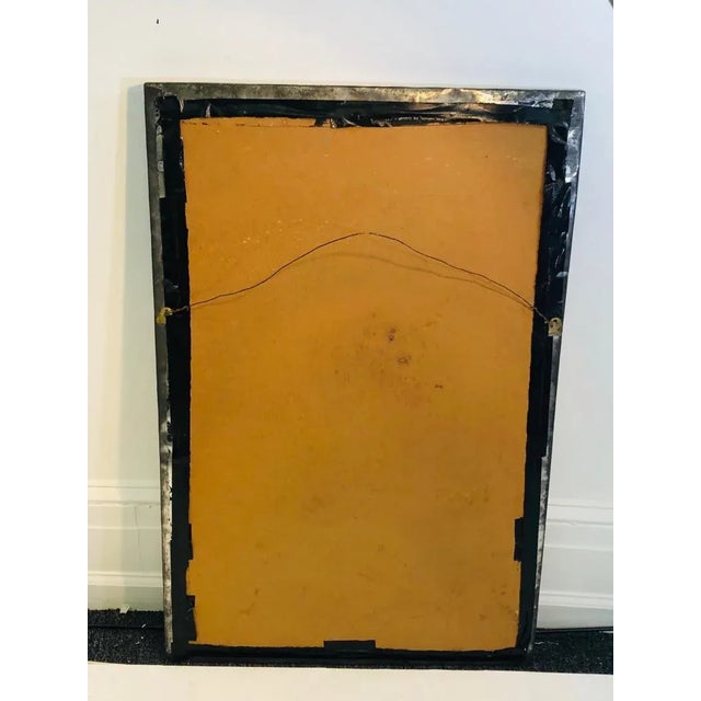 Brutalist artisan mirror with welded rods. Measures 23” by 35”, 1” deep. In good condition.