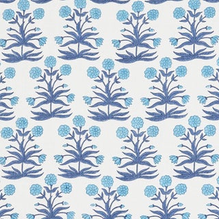 SAMPLE - Schumacher x Molly Mahon Mughal Fabric In Sky Indigo For Sale