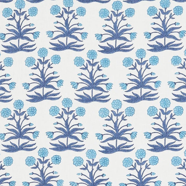SAMPLE - Schumacher x Molly Mahon Mughal Fabric In Sky Indigo For Sale