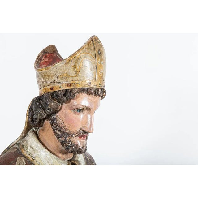 18th Century Italian Polychrome Carved Oak Bishop Statue For Sale - Image 9 of 18