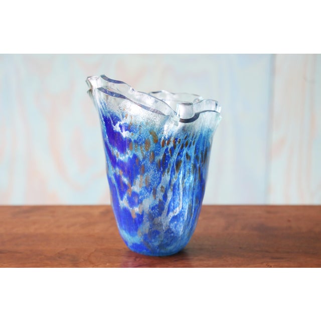 1970s Anactacia Glass Double Ribbon Art Vase Handmade in Greece 10" For Sale - Image 5 of 9