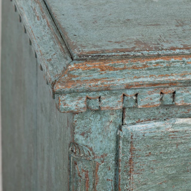 Blue Painted Small Oak Chest of Three Drawers Nightstand, Denmark Circa 1820-40 For Sale - Image 6 of 12