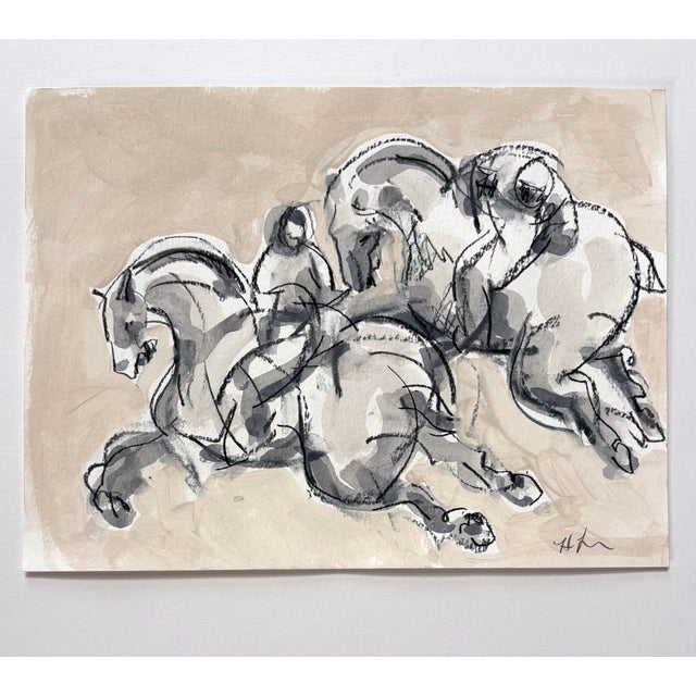 Polo Players No. 6 12 × 9 inches Acrylic and charcoal on paper An elegant, gestural study of polo players and horses in...