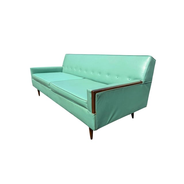 Mid-Century Modern Mid-Century Modern Turquoise & Walnut Love Seat For Sale - Image 3 of 8