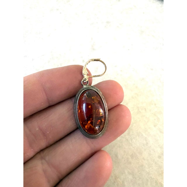 Sterling Silver and Amber Vintage Earrings For Sale - Image 4 of 4