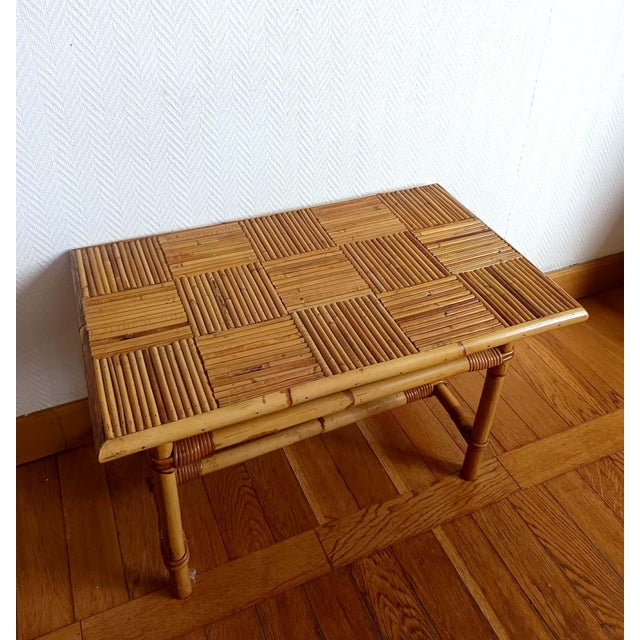 Vintage Bamboo Coffee Table in the style of Audoux Minet, 1970s For Sale - Image 6 of 11
