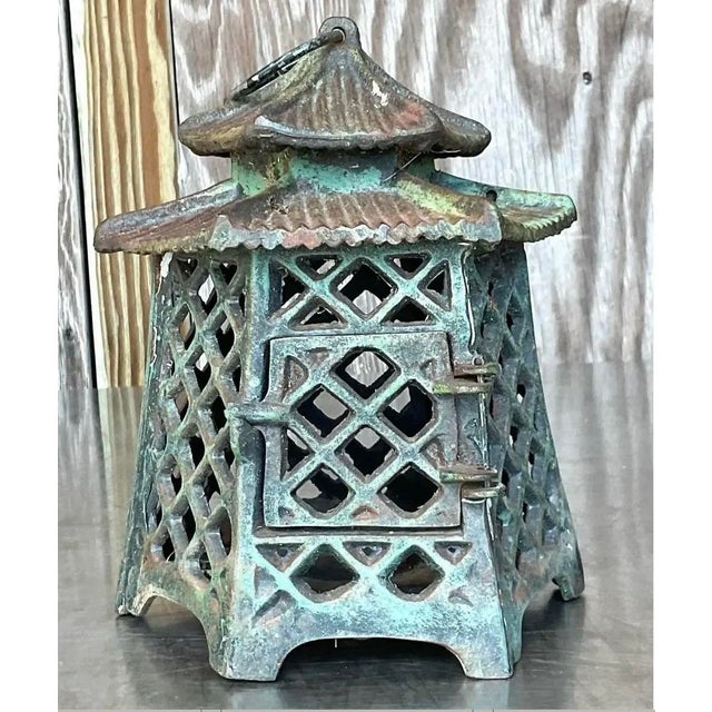 Vintage Asian Wrought Iron Pagoda Lantern For Sale - Image 12 of 12