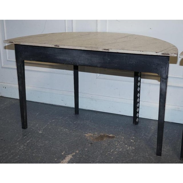 English Georgian Demi Lune Console Tables with Hand-Painted Marble Effect, Set of 2 For Sale - Image 13 of 18
