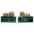 Elegant pair of 19th-century decorative boxes crafted from richly veined malachite, adorned with finely detailed gilt...