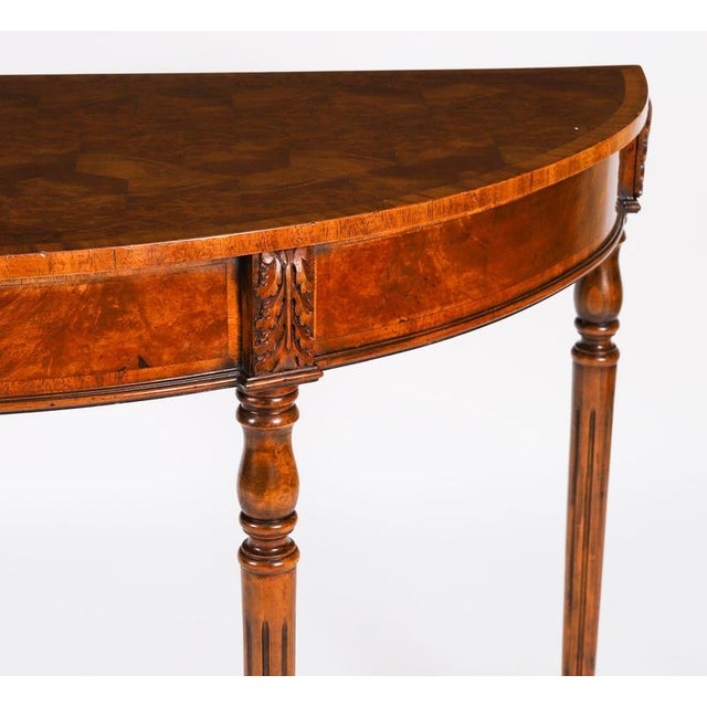 Wood Vintage English Burr Walnut Parquetry Console Table, 1950s For Sale - Image 7 of 12