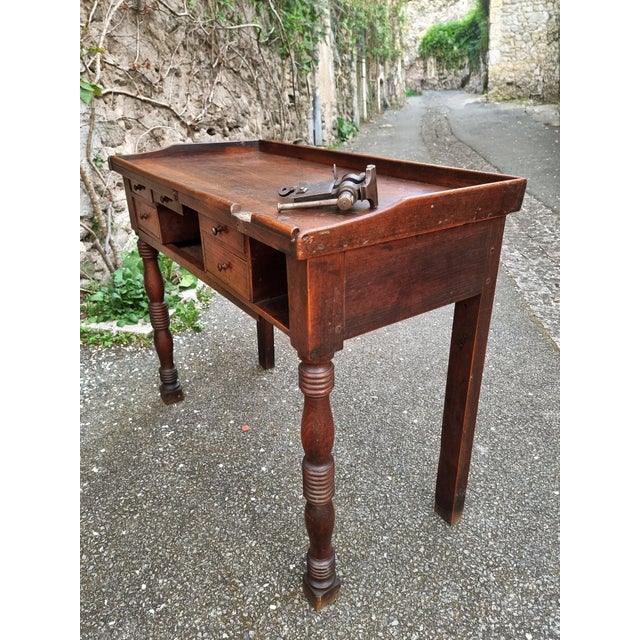 French Watchmakers Workbench with Drawers and Leather Surface, 1900s For Sale - Image 13 of 18