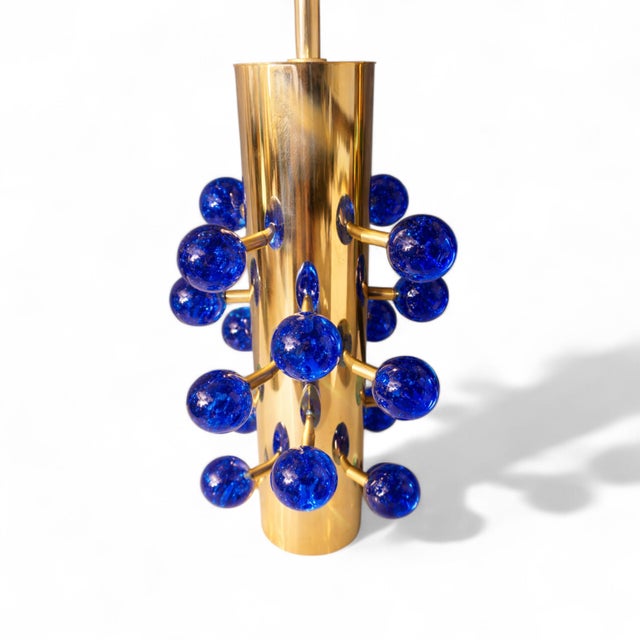 Contemporary Italian Table Lamps in Brass and Blue Murano Glass from Justfurnituress SRL, Set of 2 For Sale - Image 3 of 11