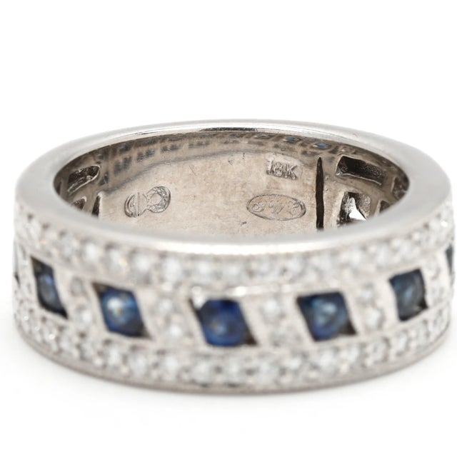 0.60ctw Sapphire & Diamond Band Ring, 18k White Gold, Ring Size 6.5 For Sale In Greensboro - Image 6 of 6