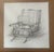 Charming original graphite drawing depicting a relaxed cat curled comfortably in a vintage upholstered armchair. Executed...