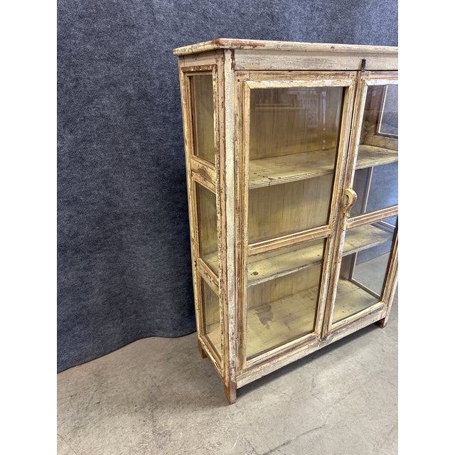 1970s Distressed Wood Glass Front Display Cabinet For Sale In Boston - Image 6 of 6