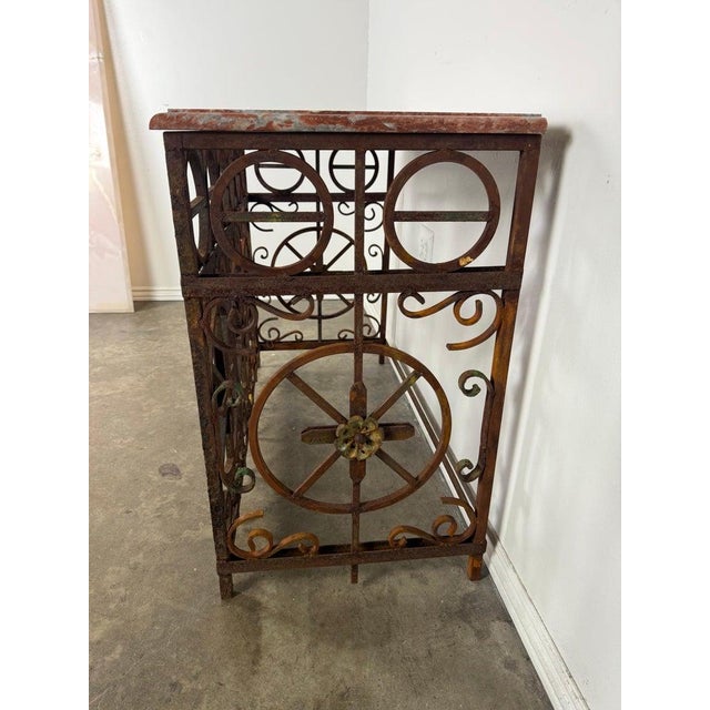 Pair of Italian Wrought Iron Consoles With Rosso Verona Marble Tops For Sale - Image 17 of 18