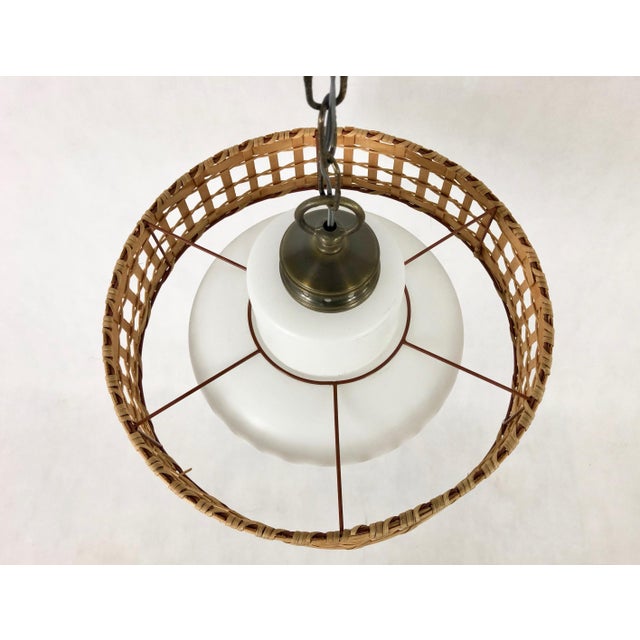 Vintage Wicker and Brass Pendant Lamp, 1970s For Sale - Image 10 of 15