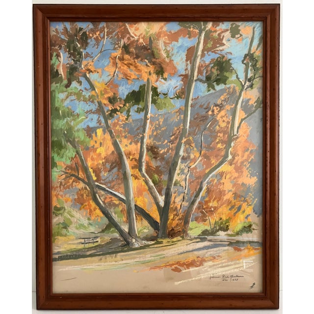Large Autumn Landscape Oil Pastel by Werner P. De Montaune, 1998 – Framed Expressive Art For Sale - Image 18 of 18