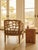 Wood Mid-Century Modern Organic Lattice Teak Barrel Chair With Linen Cushion For Sale - Image 7 of 12