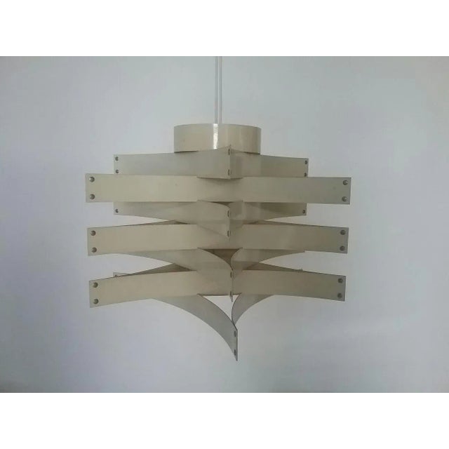 Metal White Chandelier in the style of Max Sauze, 1970s For Sale - Image 7 of 7
