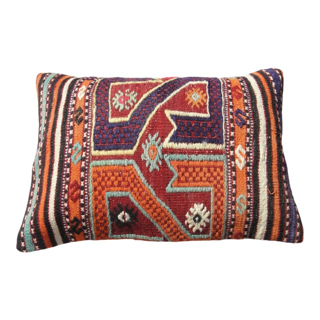 Turkish Vintage Lumbar Kilim Rug Pillow Cover Cushion Case For Sale