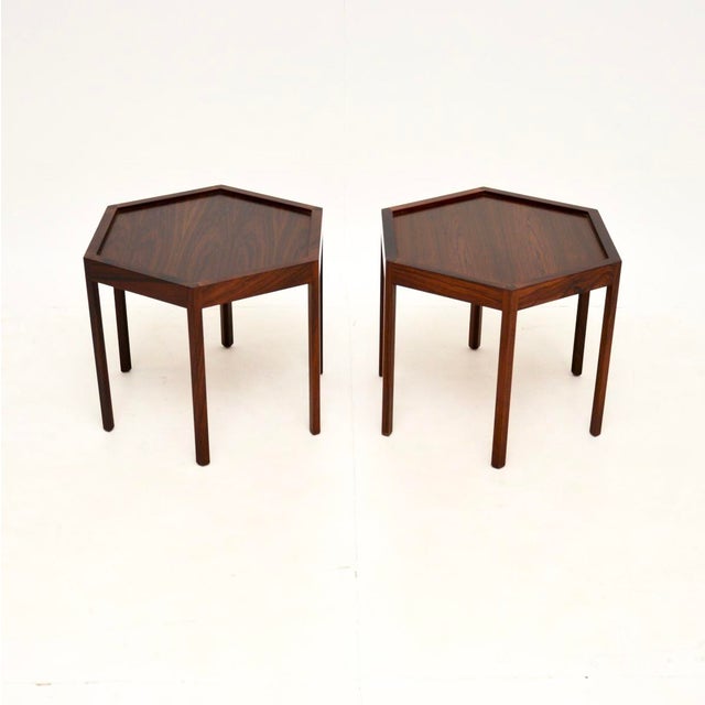 A very stylish and rare pair of Danish vintage side tables by Hans C Andersen for Artex. They were made in Denmark, they...