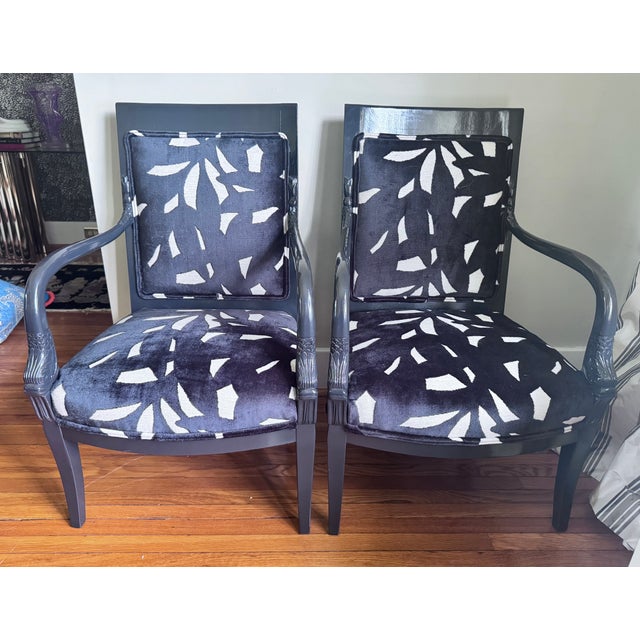 Pair of Mid 20th Century Lacquered Neoclassical Dolphin Armchairs ~ New Upholstery For Sale - Image 14 of 17