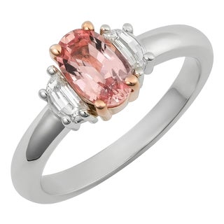 Natural Unheated Sunrise Padparadscha Sapphire Gemstone 1.00 Carats Set in Platinum Ring With 18k Rose Gold With 0.35 Carats Diamonds Size 6.5 For Sale