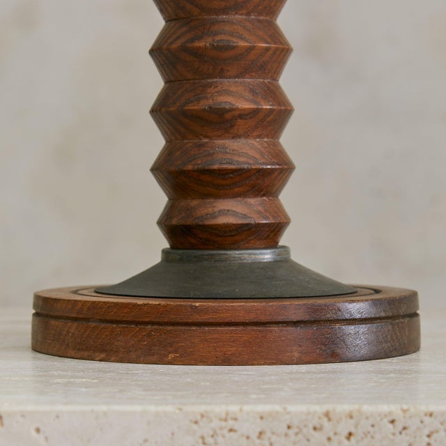 Mid-Century Modern French Wood + Metal Table Lamp Attributed to Charles Dudouyt, 1950s For Sale - Image 3 of 7