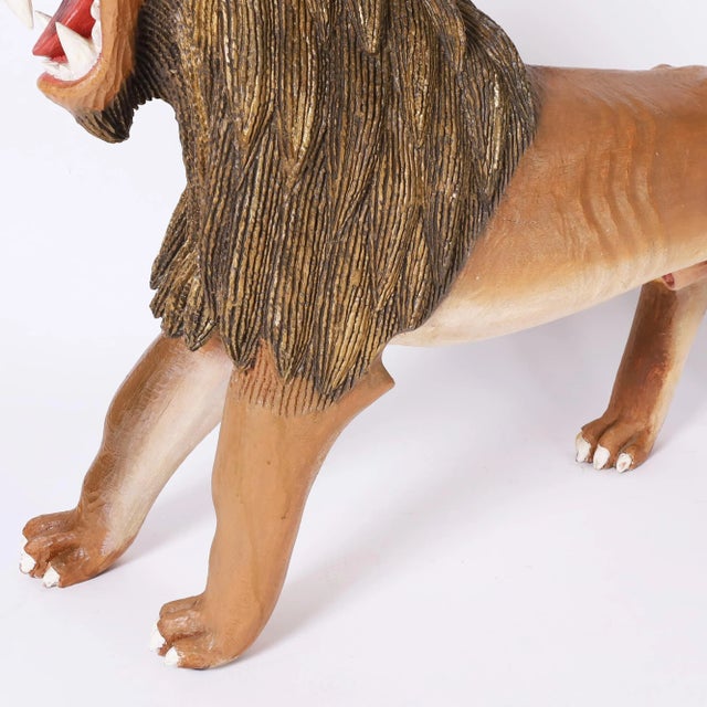 Wood Vintage Carved Wood Folk Art Lion For Sale - Image 7 of 7