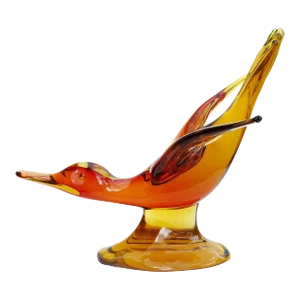 Seguso Murano Vintage Sommerso Orange Red Italian Art Glass Flying Duck Bird Centerpiece Sculpture