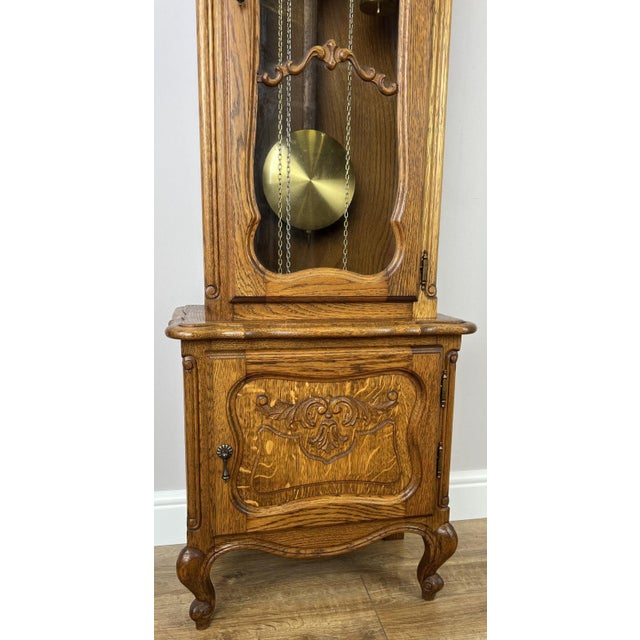 Vintage Grandfather Clock in Oak For Sale - Image 6 of 13