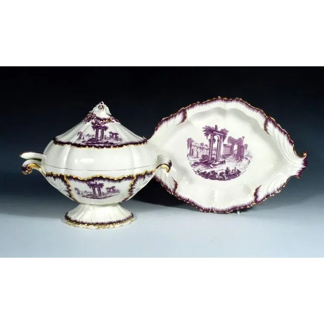 Figurative 18th-Century Creamware Sauce Tureen Puce-Decorated by Neale & Co. For Sale - Image 3 of 4