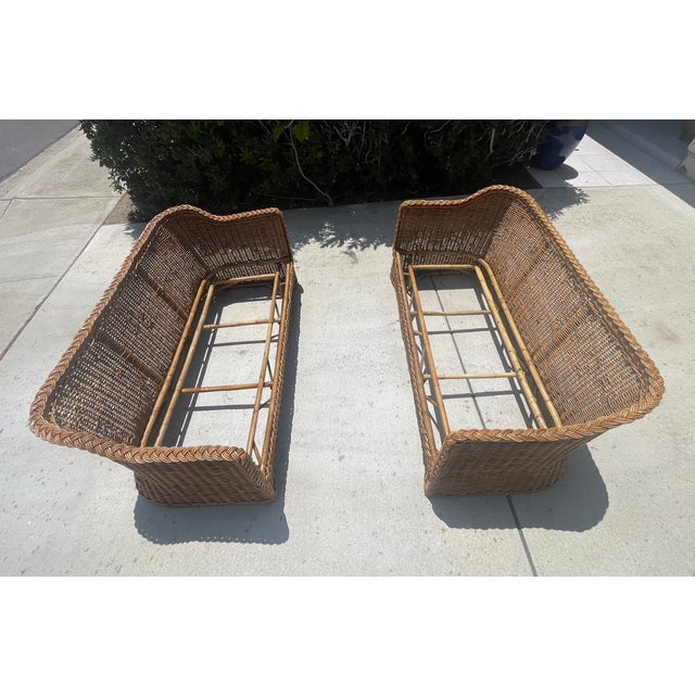 Late 20th Century Vintage Braided Wicker Sofas, Michael Taylor Style With New Perennials Upholstery For Sale - Image 5 of 14