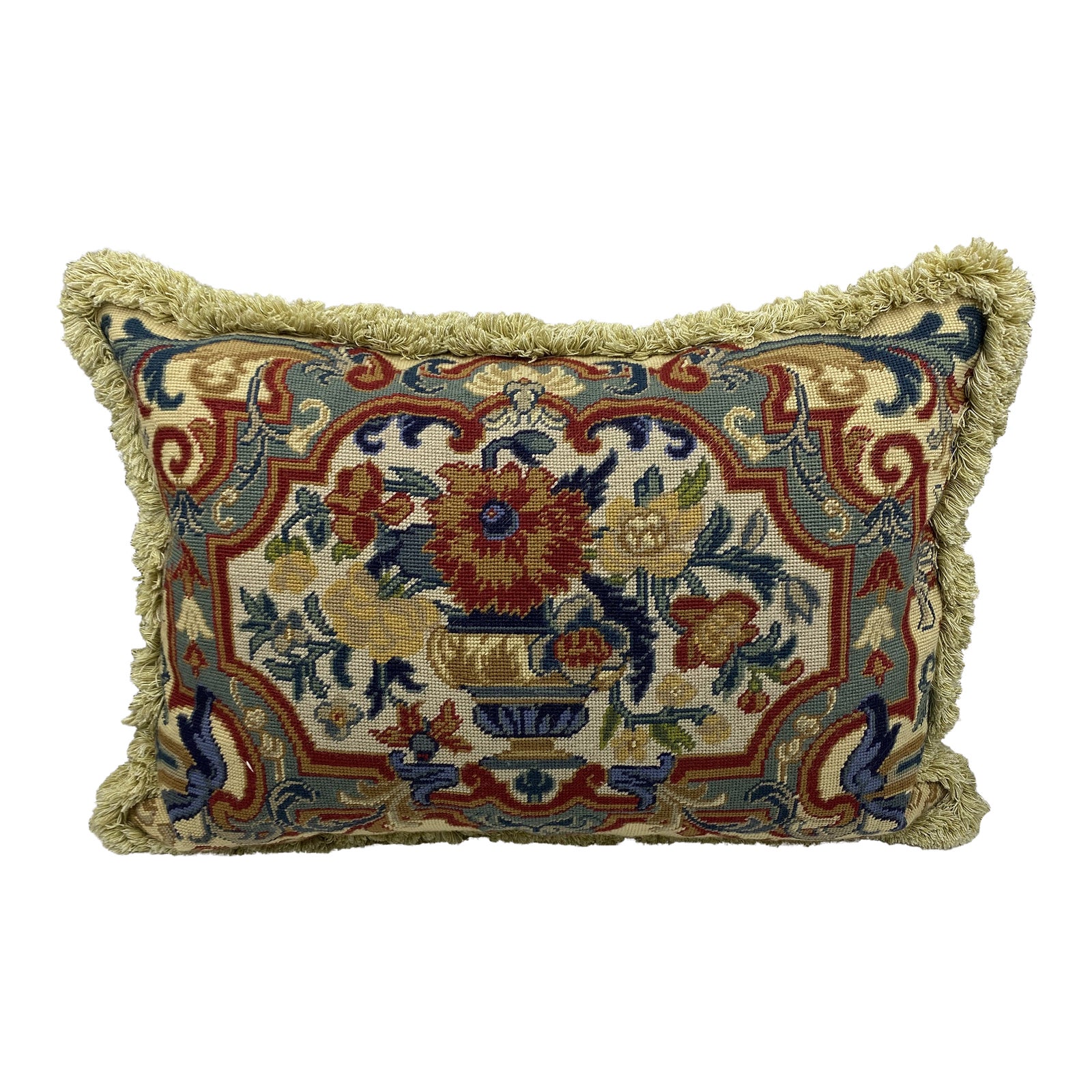 1990s Chelsea Textiles Needlepoint Lumbar Pillow Chairish