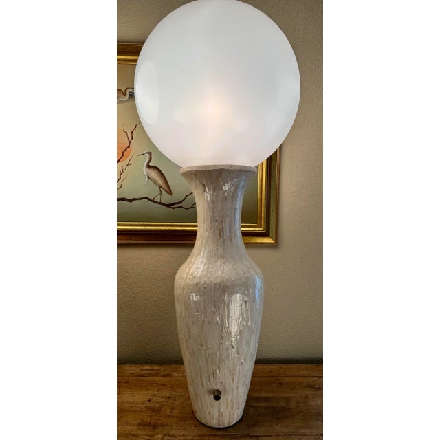 Mother of Pearl Tessellated Tile Inlay Tall Vase Globe Table Lamps, a Pair For Sale - Image 11 of 12