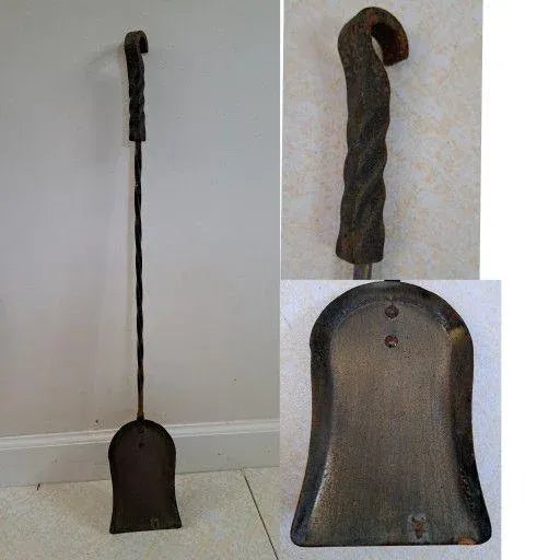 Black Vintage Wrought Iron Fireplace Tool Set with Stand Twisted Metal & Flower Design- 7 Pieces For Sale - Image 8 of 10