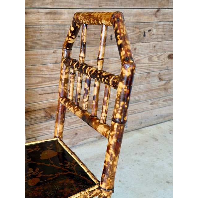 Wood Antique English Burnt Bamboo Side Chair With Japanned Lacquer Seat For Sale - Image 7 of 12