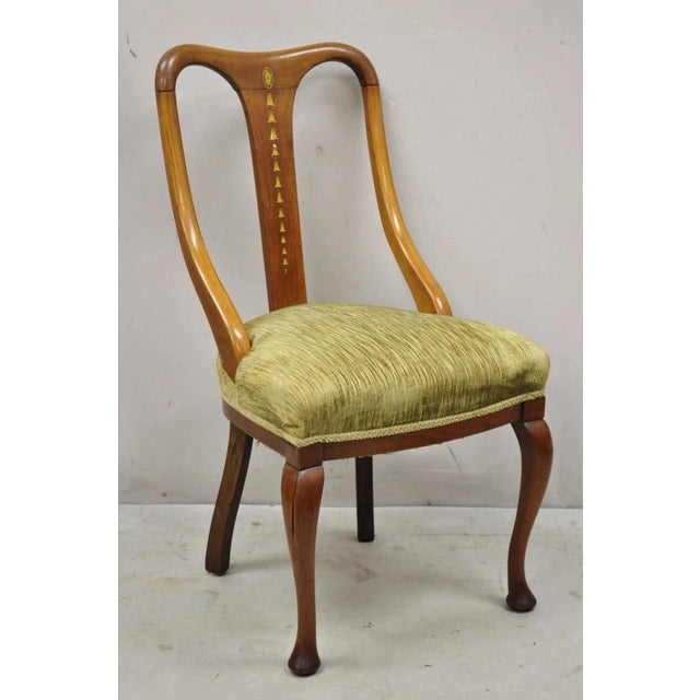 Antique Edwardian Mahogany Sweetheart Back Bellflower Painted Dining Chairs - Set of 4. Item features polychrome painted...