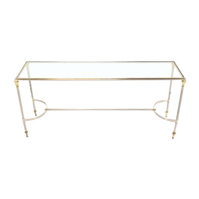 Vintage Mid Century Brass, Chrome, and Glass-Top Console For Sale - Image 9 of 9