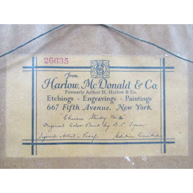 Wood 1920s Dorsey Potter Tyson Color Etching Chinese Boy Pencil Signed, Framed For Sale - Image 7 of 7