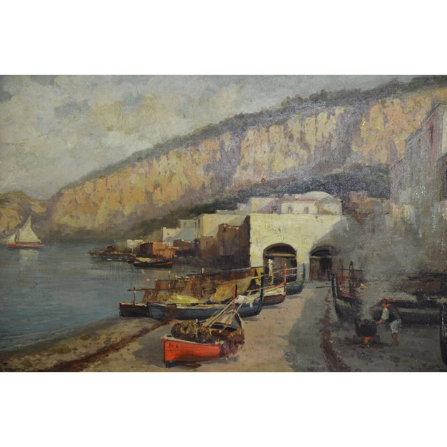 Vincenzo Canino, Seascape and Coastal Village, Naples, 1925, Oil on Canvas For Sale - Image 4 of 16