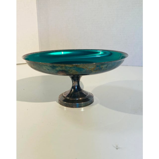 Vintage Silver Plate & Green Enamel Oneida Compote 6.5"D X 2.85"H < very good condition.
