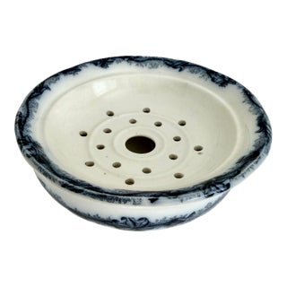 Antique 1900s Belgian Faience De Nimy Flow Blue Bowl W/ Strainer For Sale