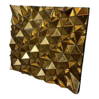 Large Sculptural Gold Faceted Mirror For Sale