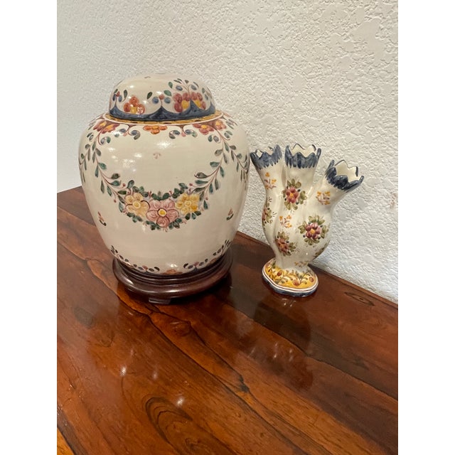 Vintage Handmade Sant'Anna Portuguese Lidded Jar With Companion Vase For Sale - Image 9 of 10