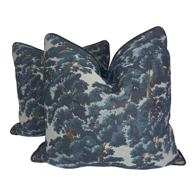 Anna Elizabeth for Greenhouse Fabrics Tapestry in Baltic 22" Pillows-a Pair For Sale